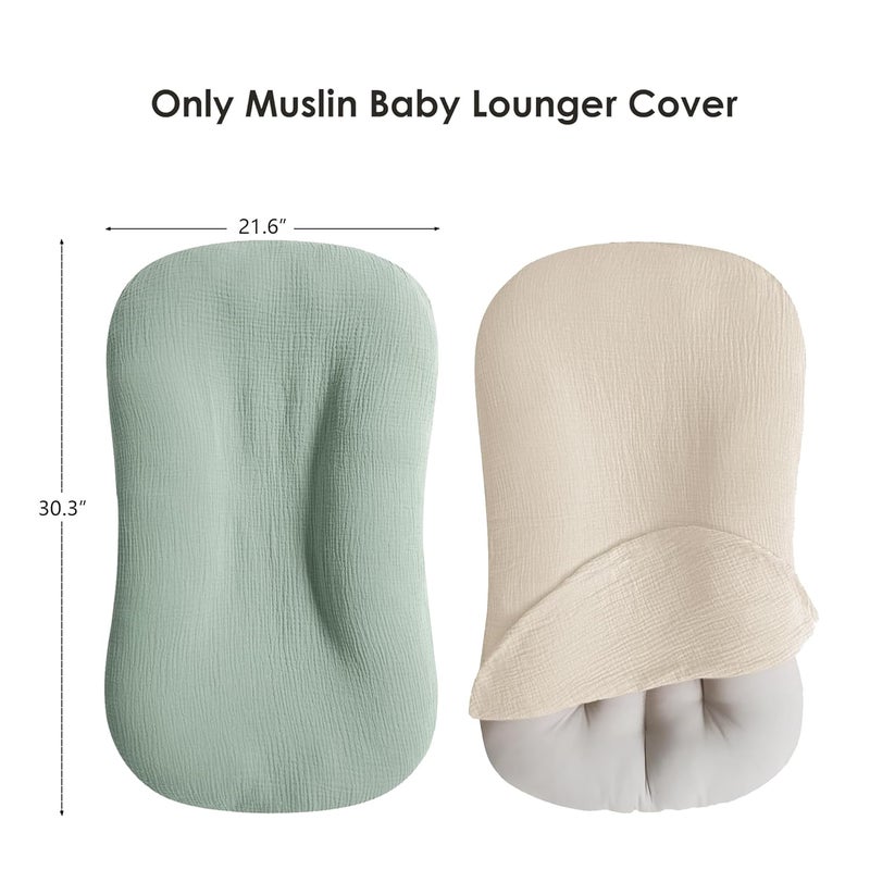 MairMore Muslin Baby Cover for Newborn, Soft and Breathable 100% Cotton Lounger Slipcover Neutral, Pack of 2(Green, Ivory) - Image 3